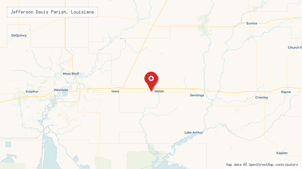 Street map of Jefferson Davis Parish, Louisiana with location pin