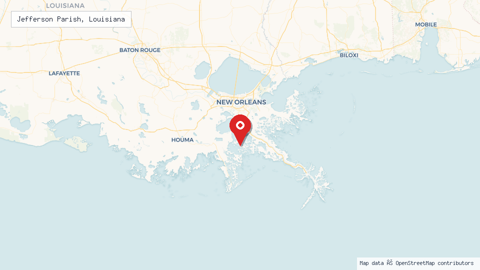 Street map of Jefferson Parish, Louisiana with location pin