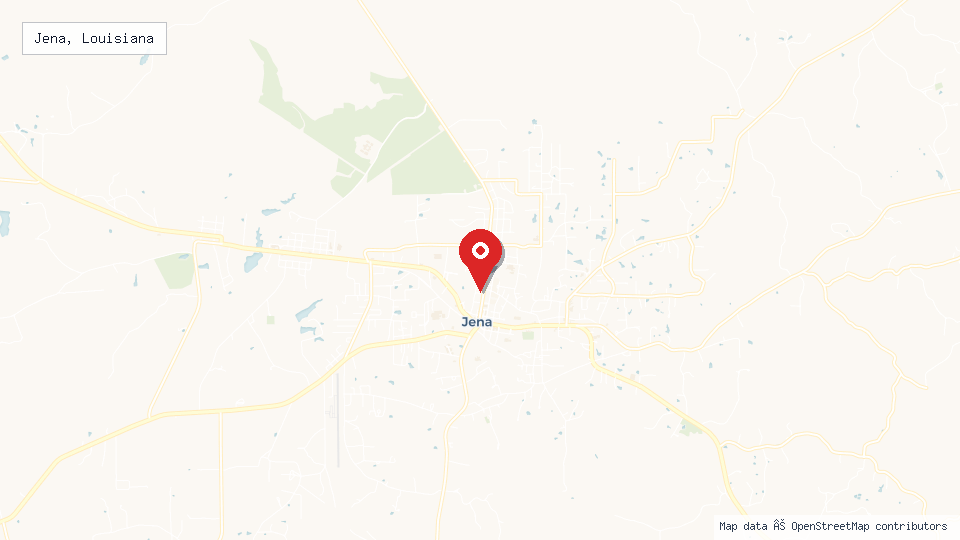 Street map of Jena, Louisiana with location pin