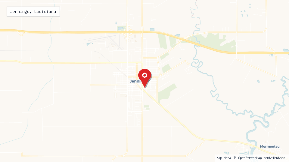 Street map of Jennings, Louisiana with location pin