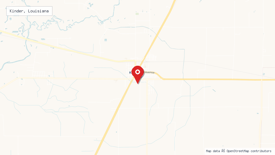 Street map of Kinder, Louisiana with location pin