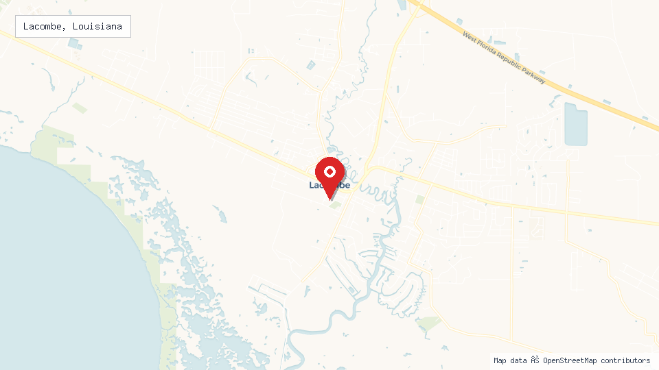 Street map of Lacombe, Louisiana with location pin