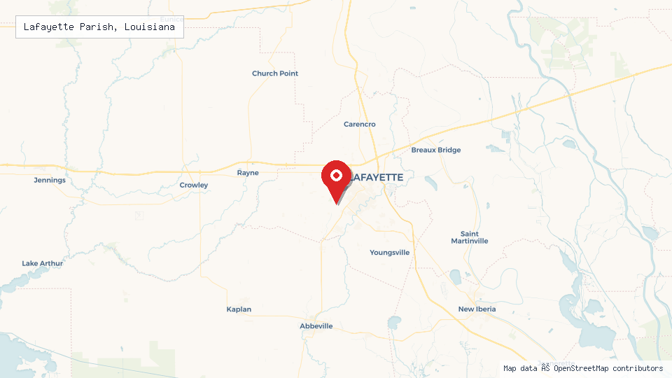 Street map of Lafayette Parish, Louisiana with location pin
