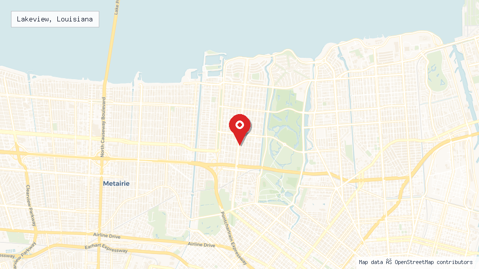 Street map of Lakeview, Louisiana with location pin