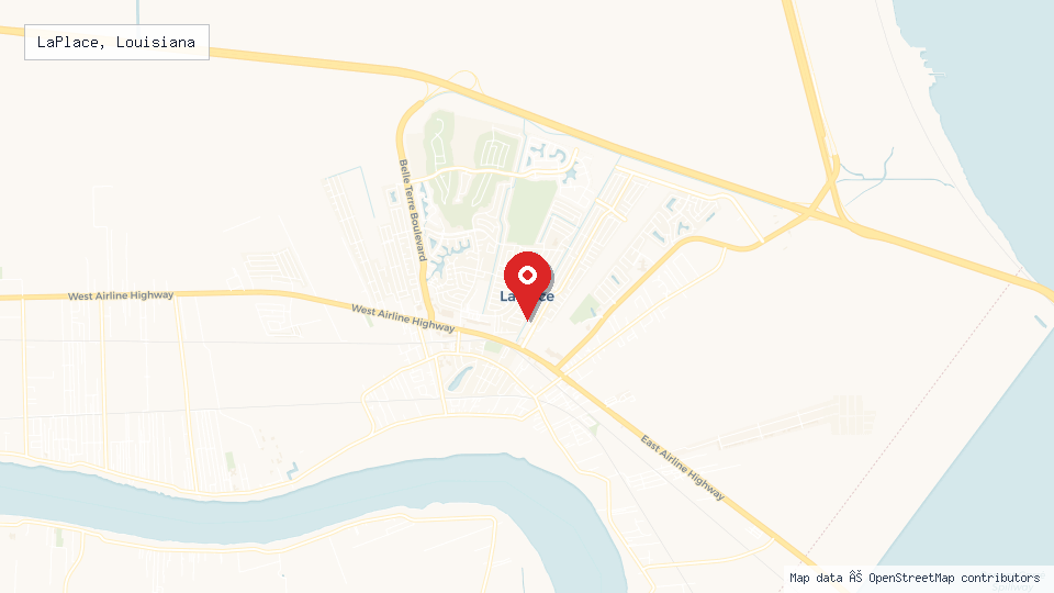 Street map of LaPlace, Louisiana with location pin