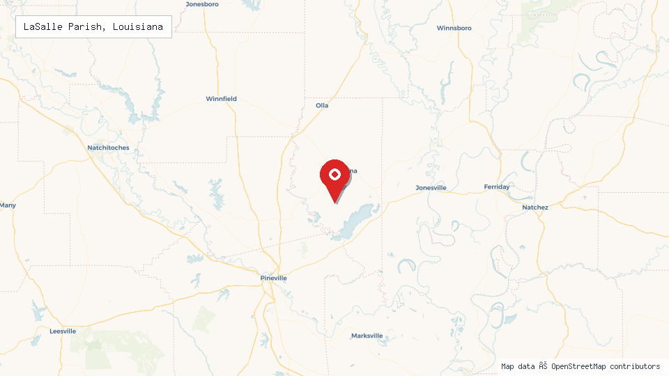 Street map of LaSalle Parish, Louisiana with location pin
