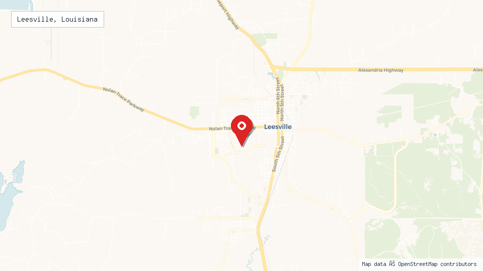 Street map of Leesville, Louisiana with location pin