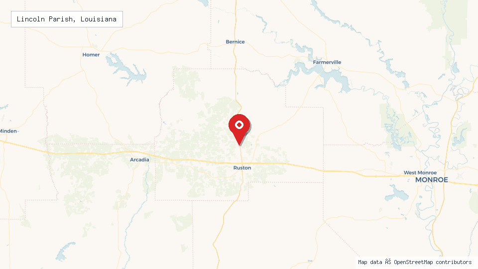 Street map of Lincoln Parish, Louisiana with location pin