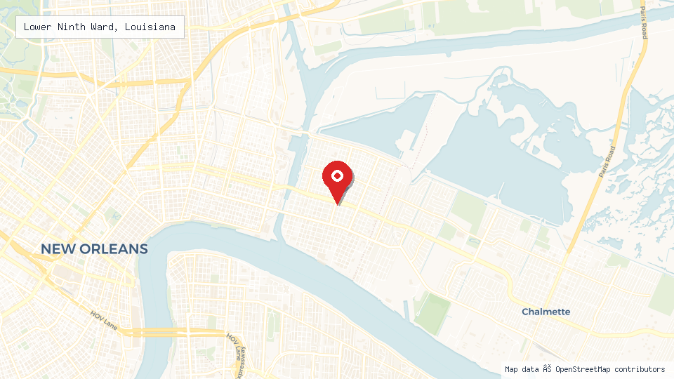 Street map of Lower Ninth Ward, Louisiana with location pin