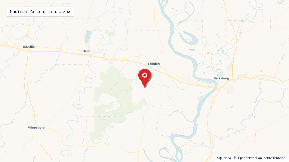 Street map of Madison Parish, Louisiana with location pin