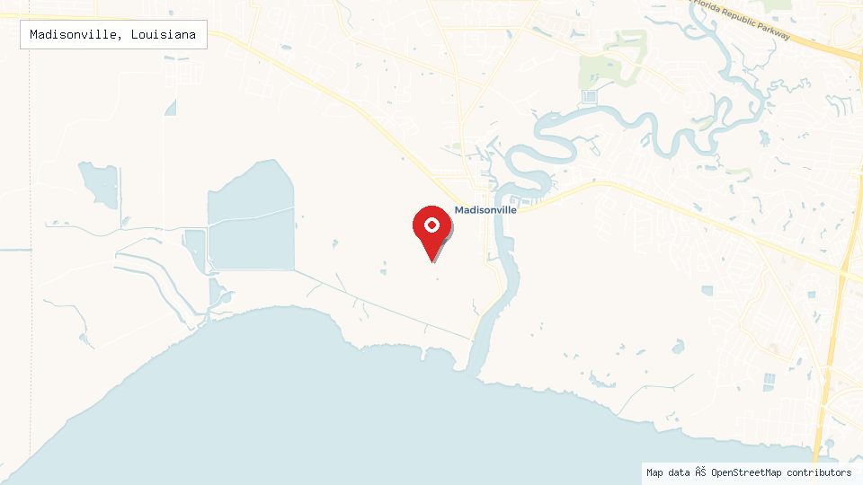 Street map of Madisonville, Louisiana with location pin