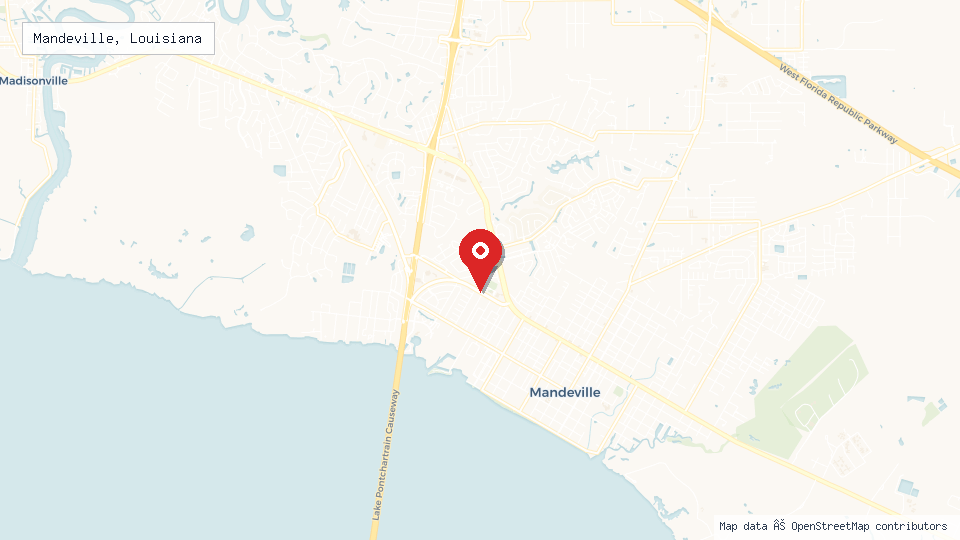 Street map of Mandeville, Louisiana with location pin