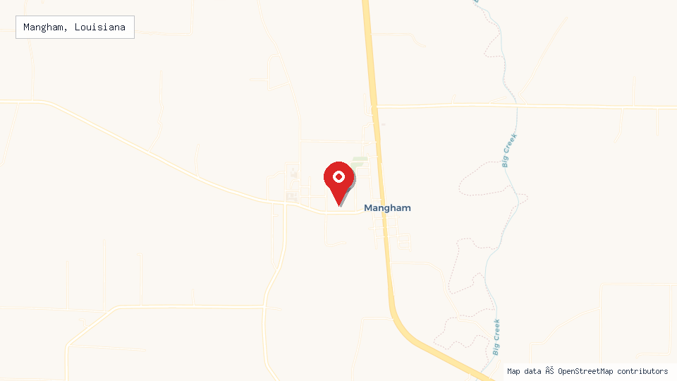 Street map of Mangham, Louisiana with location pin