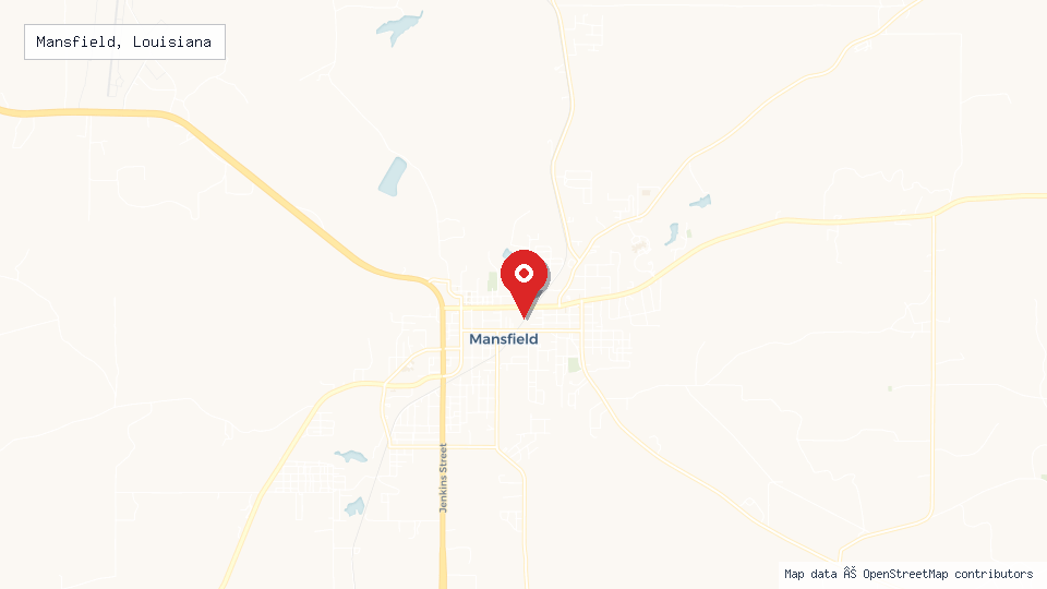 Street map of Mansfield, Louisiana with location pin