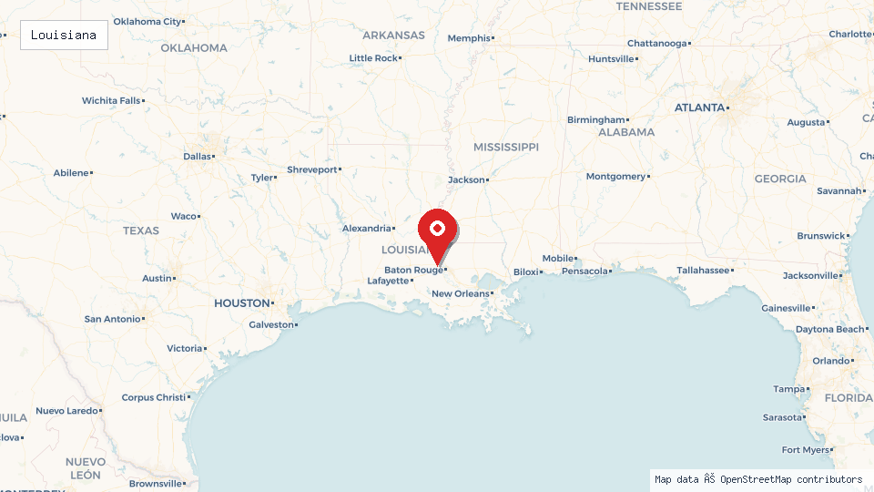 Street map of Louisiana with location pin