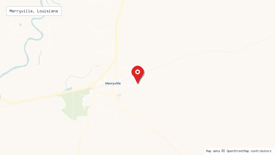Street map of Merryville, Louisiana with location pin