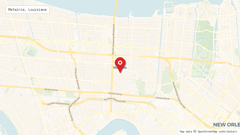 Street map of Metairie, Louisiana with location pin