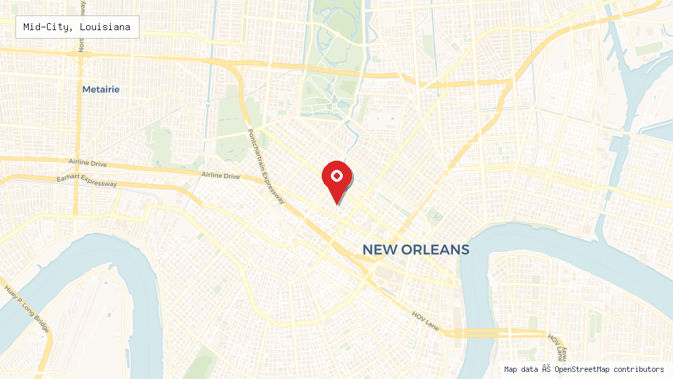 Street map of Mid-City, Louisiana with location pin