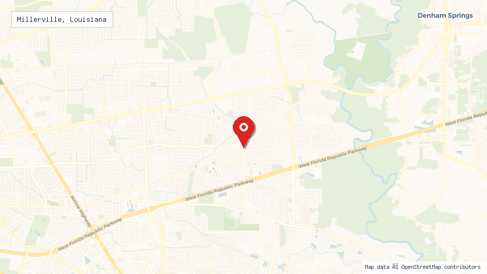 Street map of Millerville, Louisiana with location pin