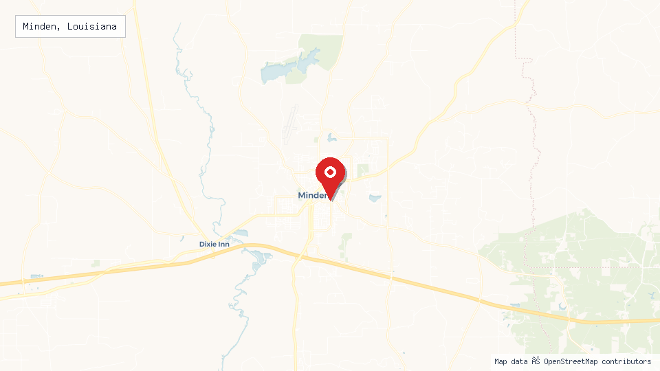 Street map of Minden, Louisiana with location pin
