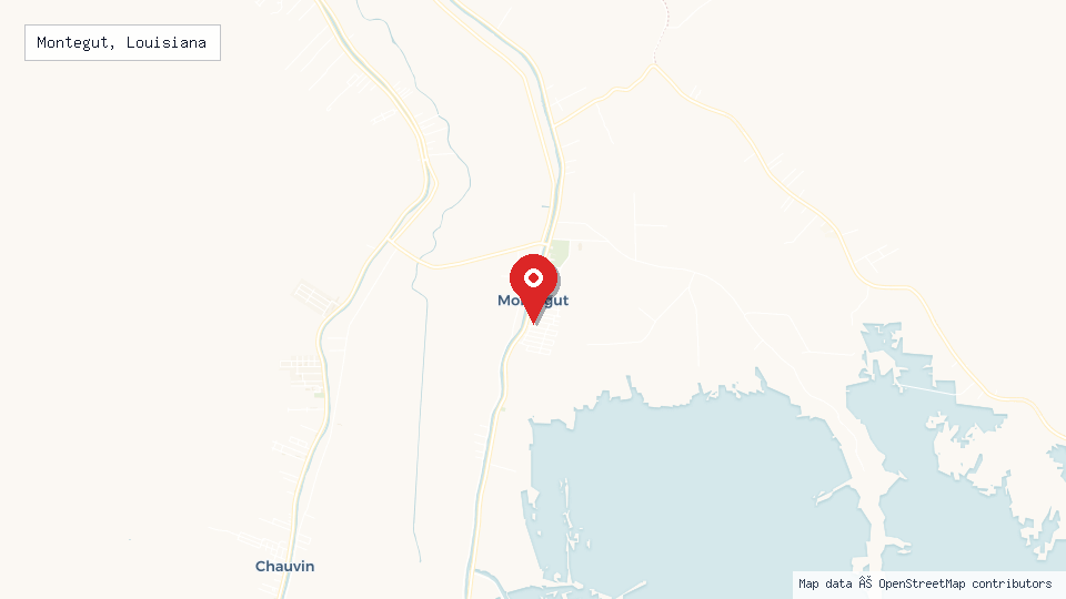 Street map of Montegut, Louisiana with location pin