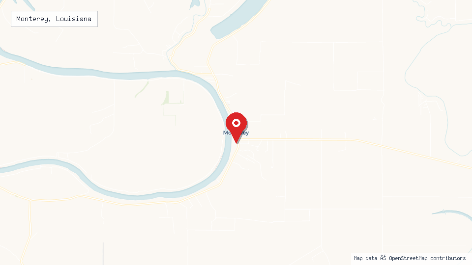 Street map of Monterey, Louisiana with location pin