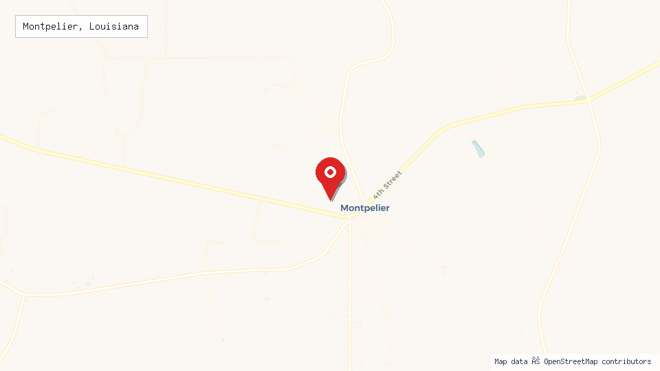 Street map of Montpelier, Louisiana with location pin