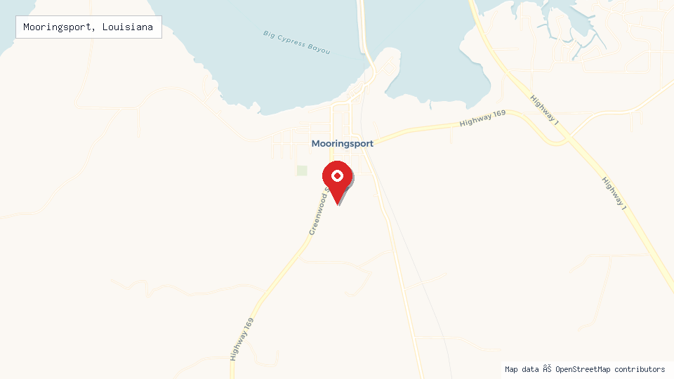 Street map of Mooringsport, Louisiana with location pin