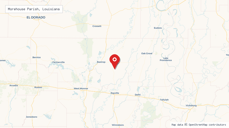 Street map of Morehouse Parish, Louisiana with location pin