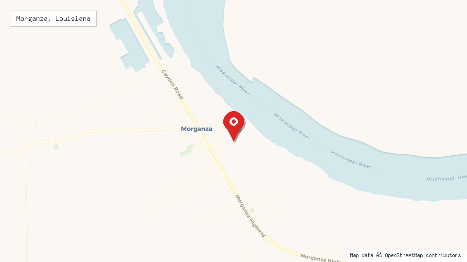 Street map of Morganza, Louisiana with location pin