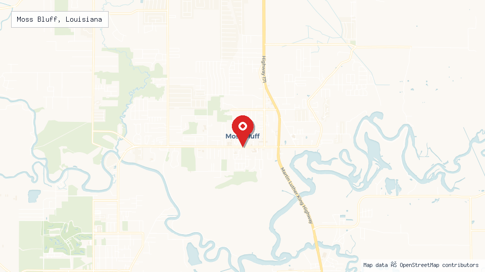 Street map of Moss Bluff, Louisiana with location pin