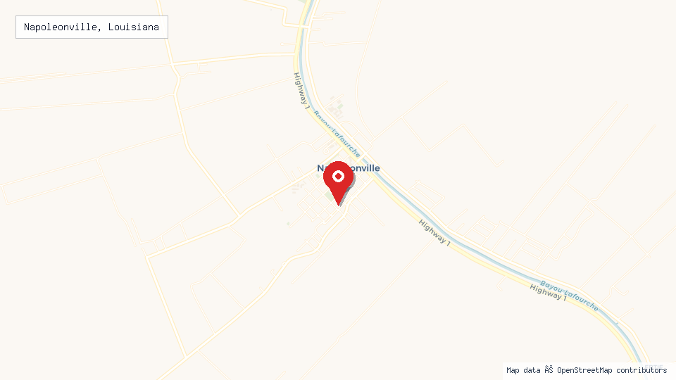 Street map of Napoleonville, Louisiana with location pin