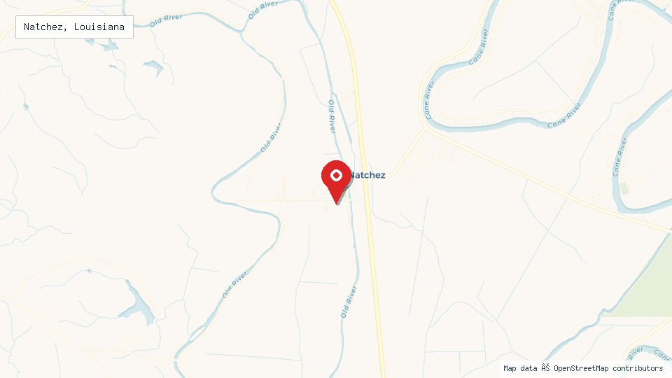 Street map of Natchez, Louisiana with location pin