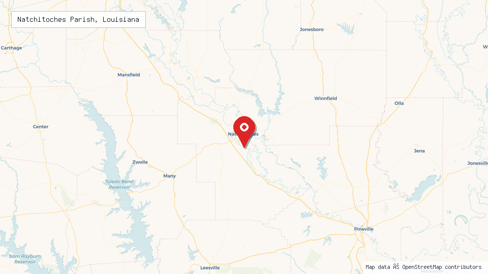 Street map of Natchitoches Parish, Louisiana with location pin