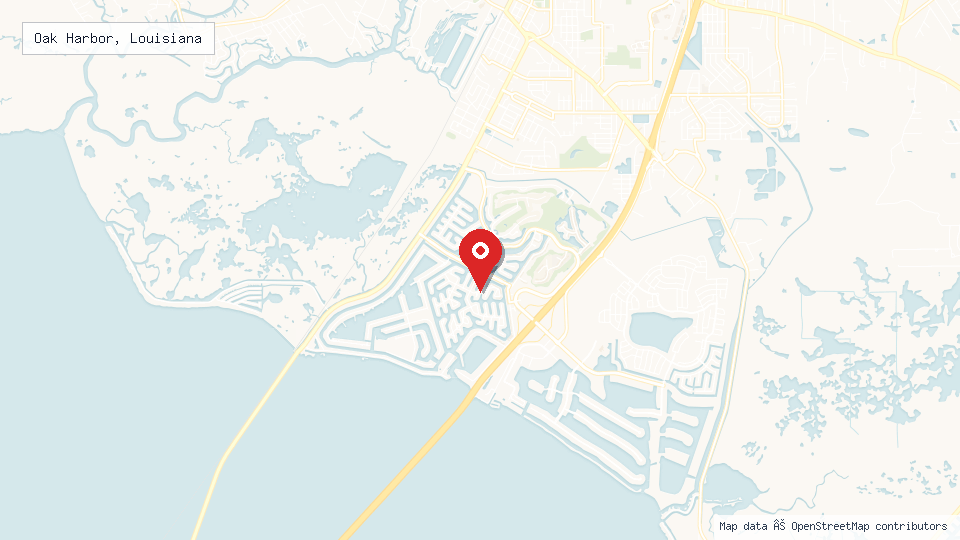 Street map of Oak Harbor, Louisiana with location pin