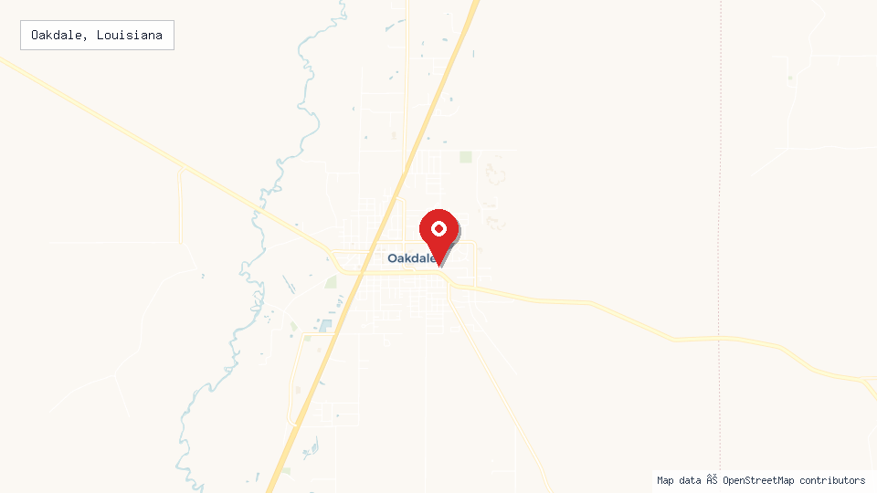 Street map of Oakdale, Louisiana with location pin