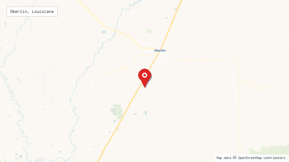 Street map of Oberlin, Louisiana with location pin