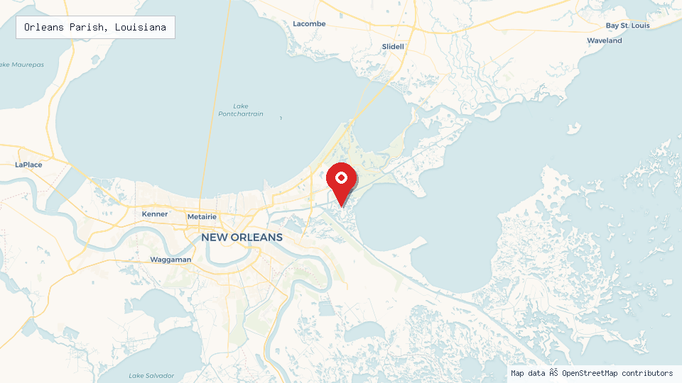 Street map of Orleans Parish, Louisiana with location pin