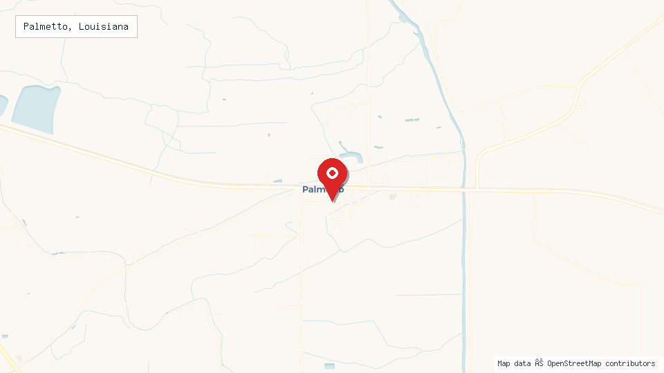 Street map of Palmetto, Louisiana with location pin