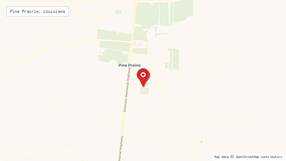 Street map of Pine Prairie, Louisiana with location pin