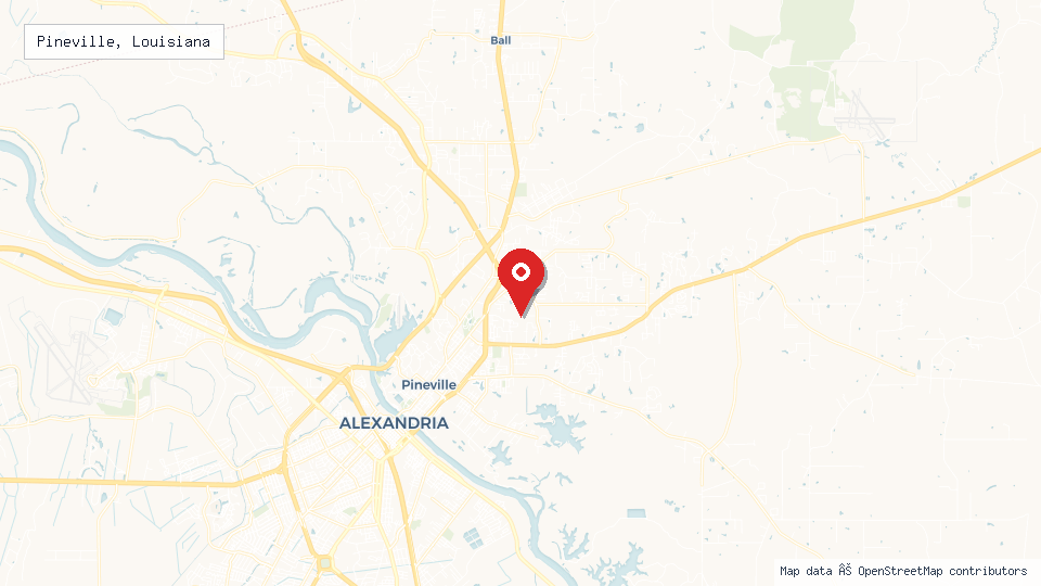 Street map of Pineville, Louisiana with location pin