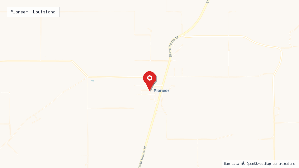 Street map of Pioneer, Louisiana with location pin