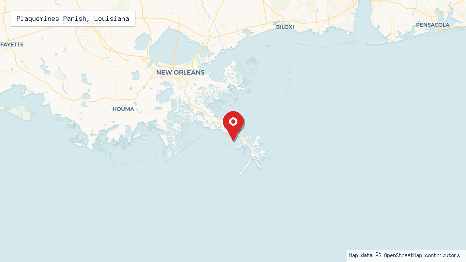 Street map of Plaquemines Parish, Louisiana with location pin