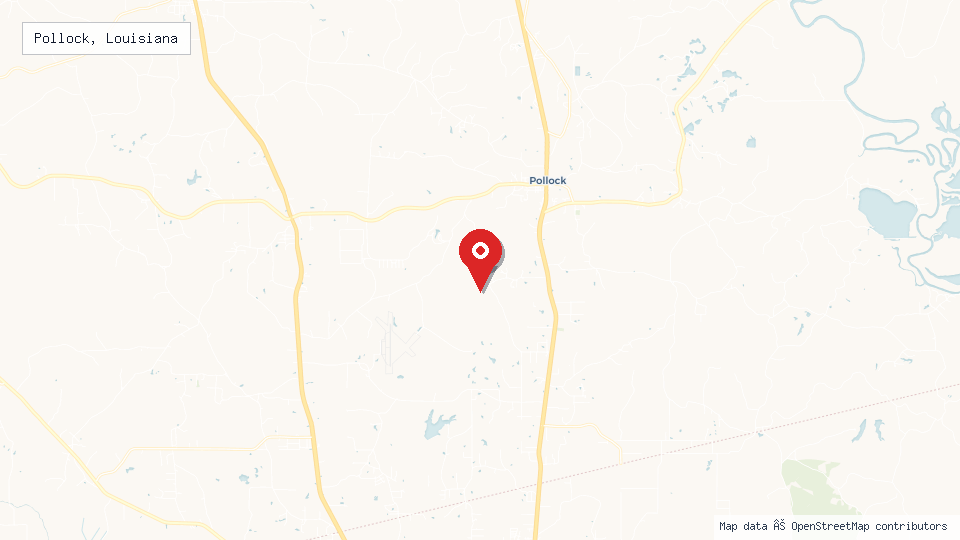Street map of Pollock, Louisiana with location pin