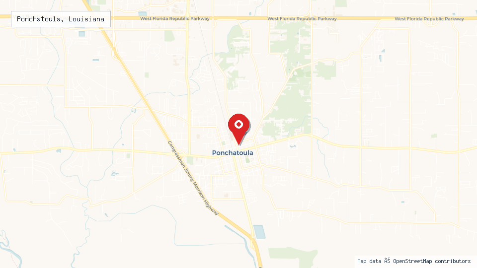Street map of Ponchatoula, Louisiana with location pin