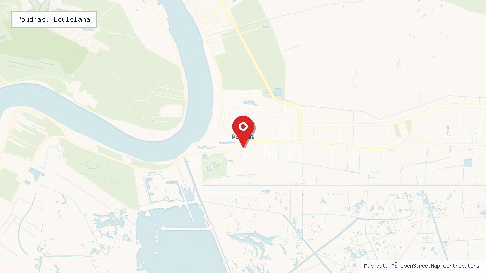 Street map of Poydras, Louisiana with location pin