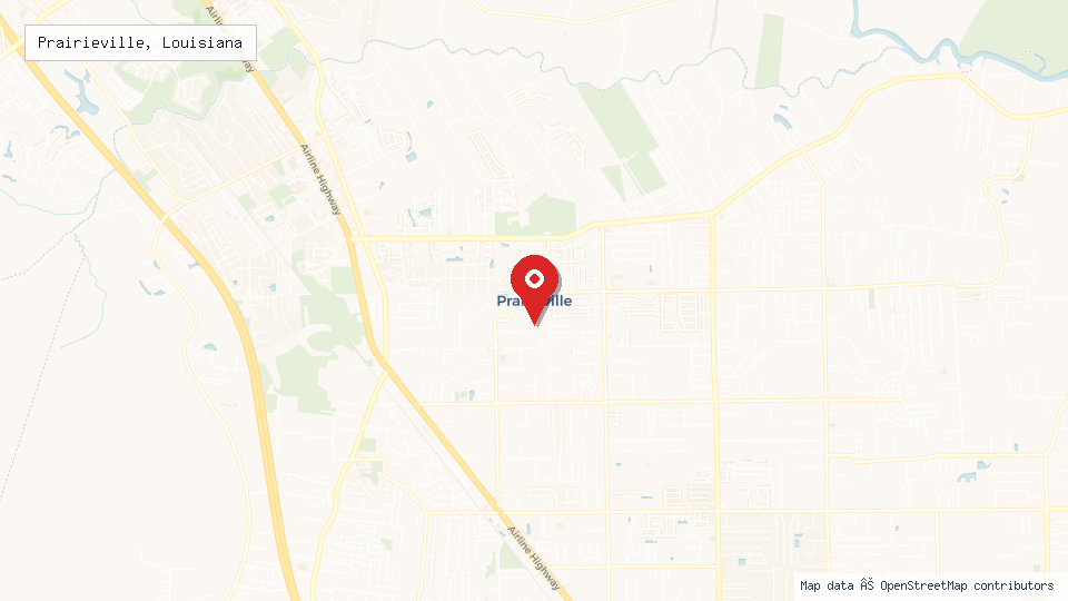 Street map of Prairieville, Louisiana with location pin
