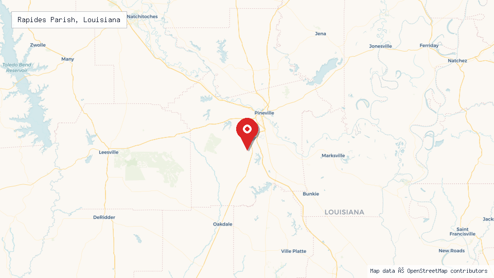 Street map of Rapides Parish, Louisiana with location pin