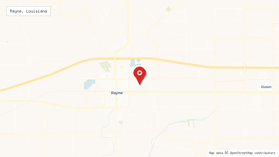 Street map of Rayne, Louisiana with location pin