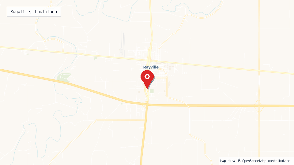 Street map of Rayville, Louisiana with location pin